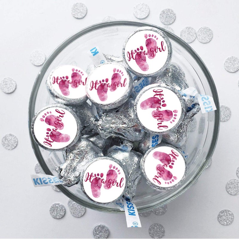 Mr.Mug 180 Chocolate Drop Labels Stickers- Gender Reveal Footprints Kisses Labels for Baby Shower, It's a Girl Baby Shower Favor Labels. - Image 4